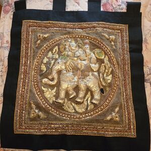 Vintage Thai Kalaga Hanging Tapestry Embroidery Sequins Asian Art Decor 33.5x30"